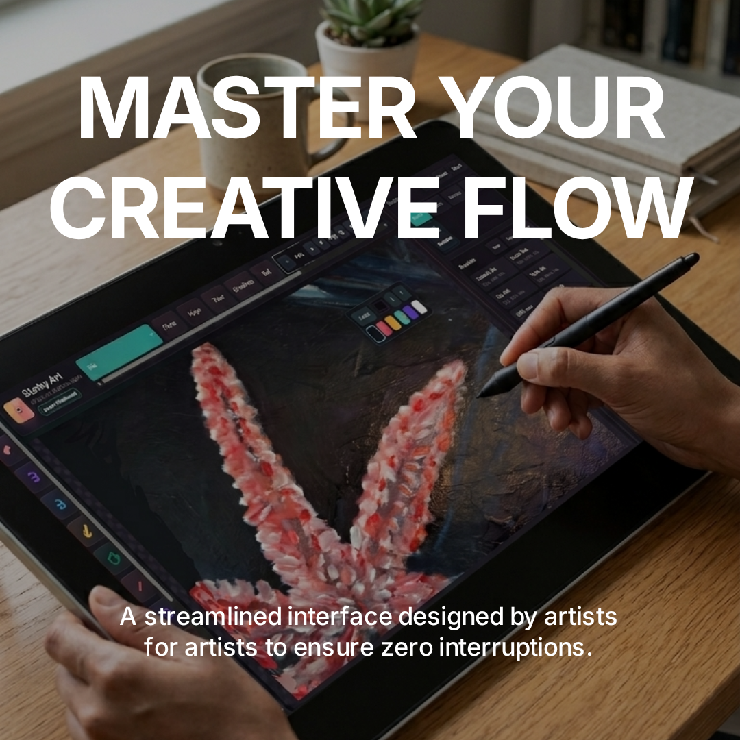 Master your creative flow ad showing Starby Art on a drawing tablet