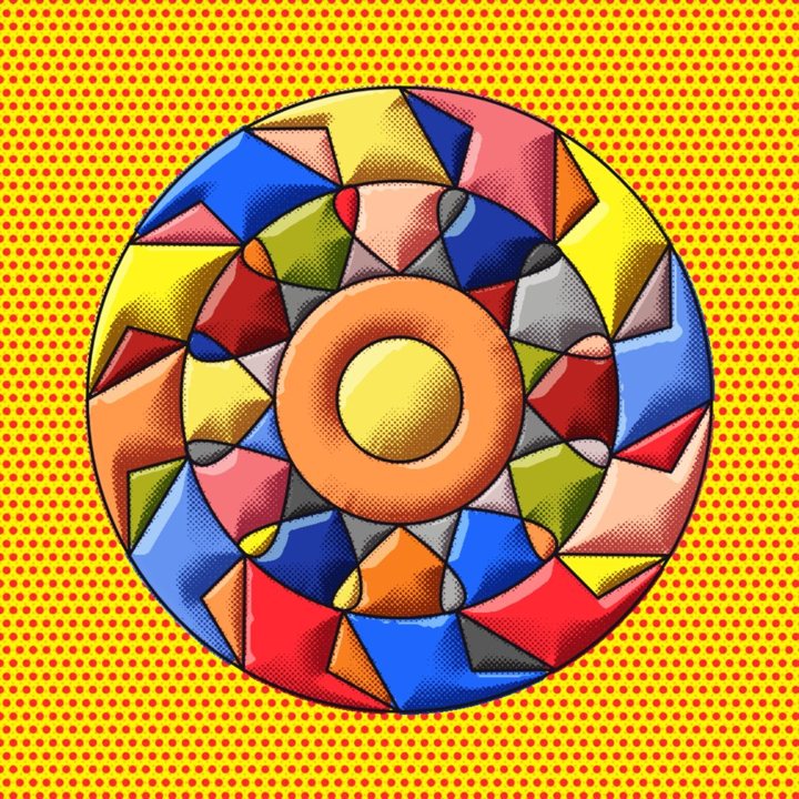 The mandala painted in the Pop Art mood