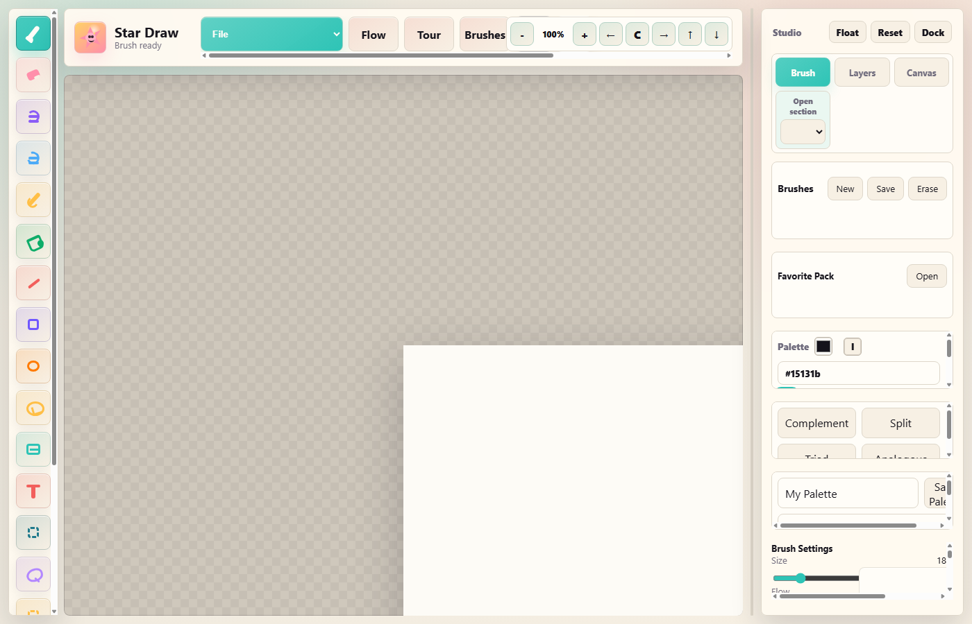 Starby Art drawing app interface with canvas and art tools
